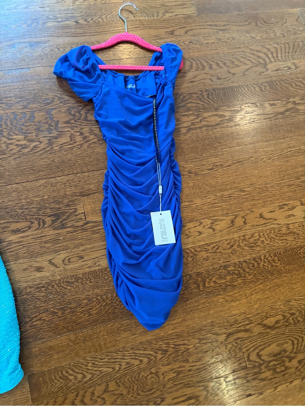 Katie J NYC Cobalt Blue Ruched Off-Shoulder Dress